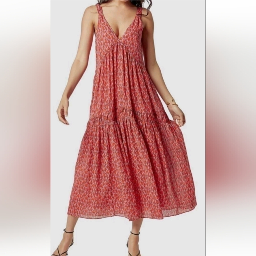 Joie Maxi Dress Tea Rose Animal Print Red Pink Midi Sz L